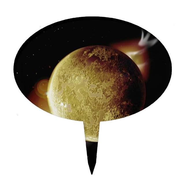yellow planet 3d illustration in universe cake topper (Front)