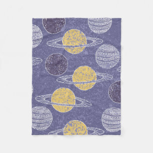 Yellow Planet Space Lover Blue Sky Astronomy Fleece Blanket