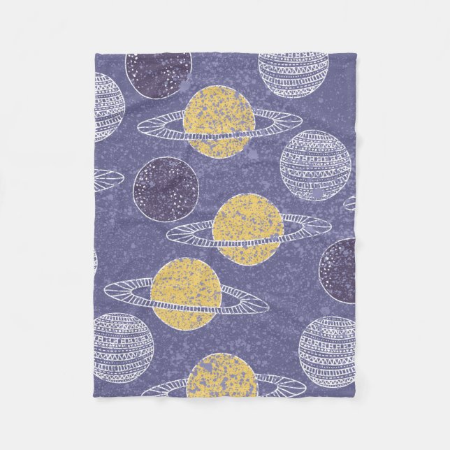 Yellow Planet Space Lover Blue Sky Astronomy Fleece Blanket (Front)