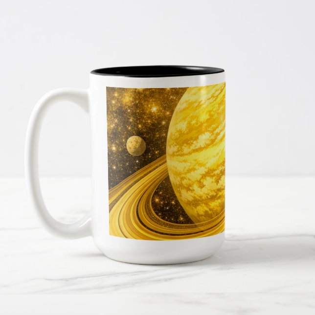 Yellow Planet with Rings Two-Tone Coffee Mug (Left)