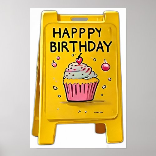 Yellow plastic floor happy birthday sign 