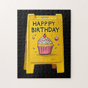 Yellow plastic floor happy birthday sign jigsaw puzzle