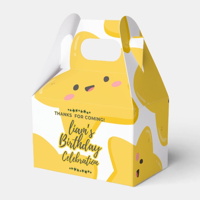 Yellow Playful star Birthday celebration Favor Boxes (Front Side)