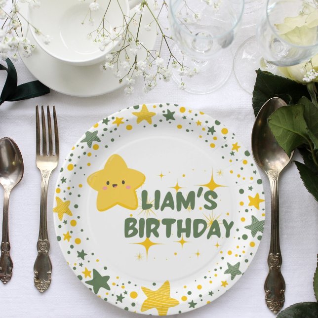 Yellow playful star theme kid party plates (Creator Uploaded)