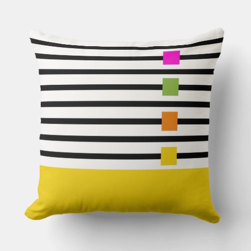 Yellow Playful Stripes and Blocks  Throw Pillow