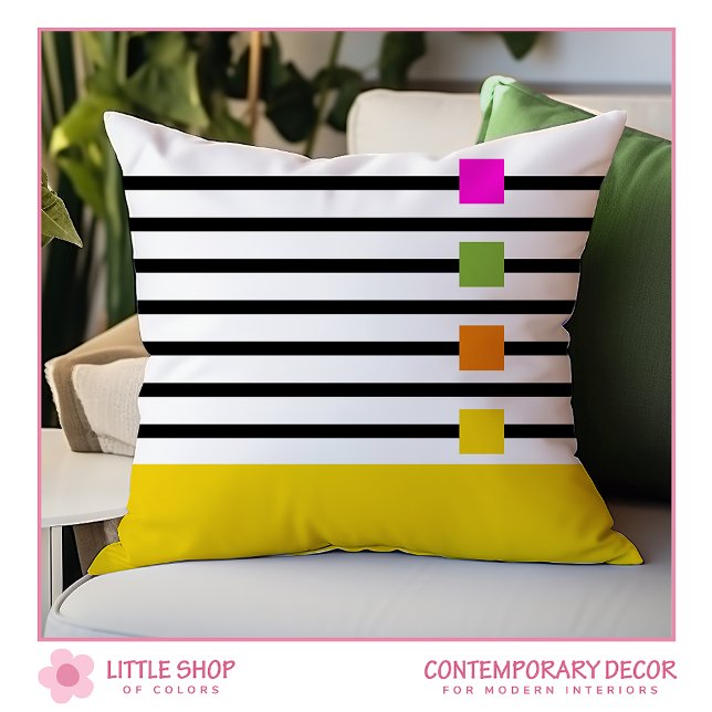 Yellow Playful Stripes Color Block Throw Pillow (Creator Uploaded)
