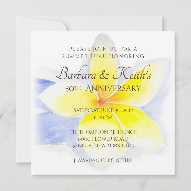 Yellow Plumeria 50th Anniversary Card (Front)
