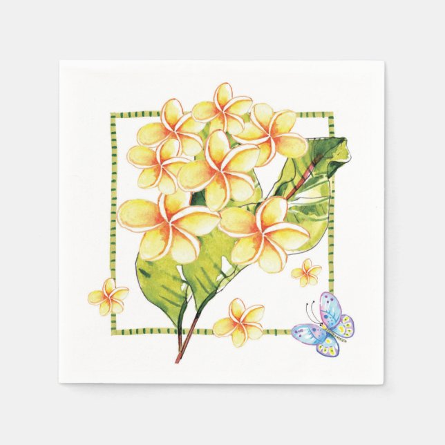 Yellow Plumeria & Butterfly Watercolor  Napkins (Front)