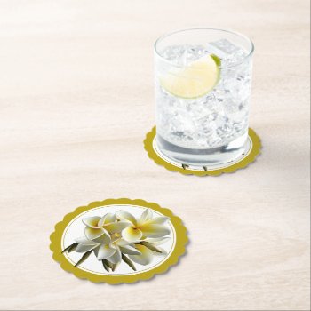 Yellow Plumeria Flowers Paper Drink Coaster by sandpiperWedding at Zazzle
