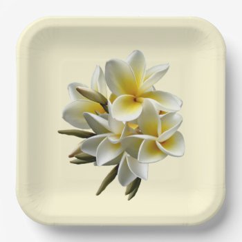 Yellow Plumeria Flowers Paper Plate by BlueHyd at Zazzle