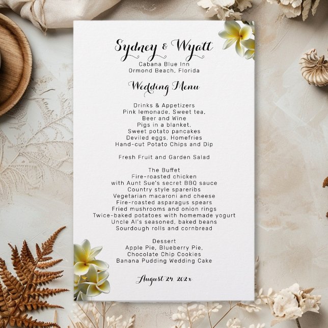 Yellow Plumeria Flowers Wedding Menu Template (Creator Uploaded)