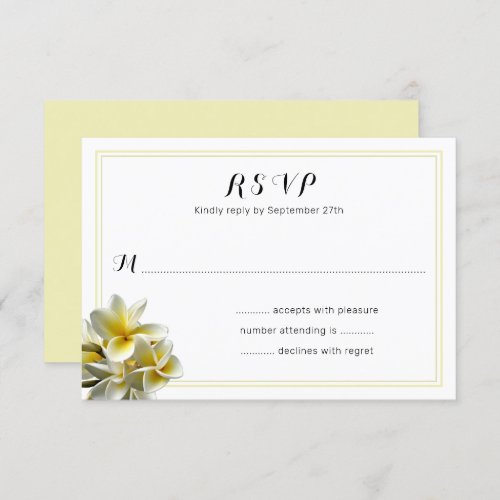 Yellow Plumeria Flowers Wedding RSVP Cards 