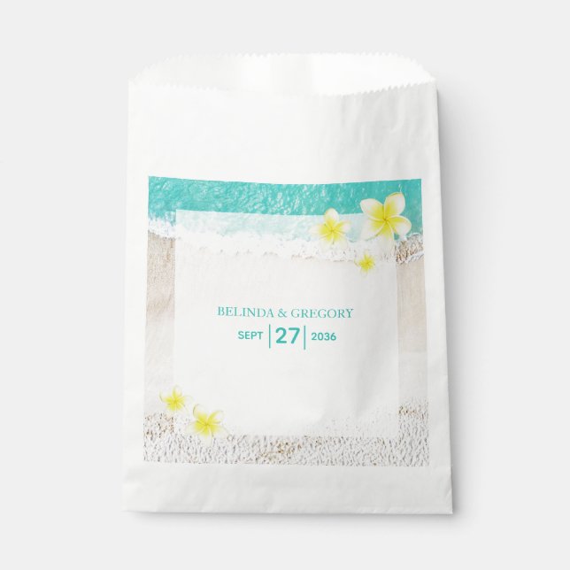 Yellow Plumeria Frangipani Tropical Beach Wedding  Favor Bag (Front)