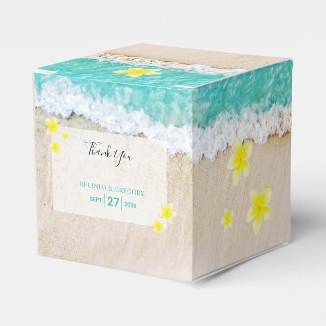 Yellow Plumeria Frangipani Tropical Beach Wedding Favor Boxes (Front Side)