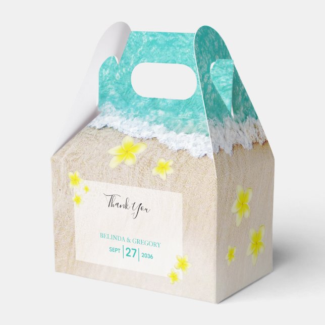 Yellow Plumeria Frangipani Tropical Beach Wedding  Favor Boxes (Front Side)