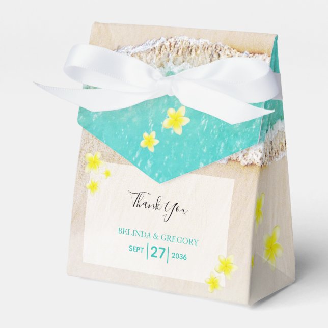 Yellow Plumeria Frangipani Tropical Beach Wedding Favor Boxes (Front Side)