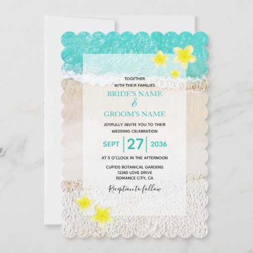 Yellow Plumeria Frangipani Tropical Beach Wedding Invitation