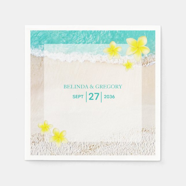 Yellow Plumeria Frangipani Tropical Beach Wedding Napkins (Front)
