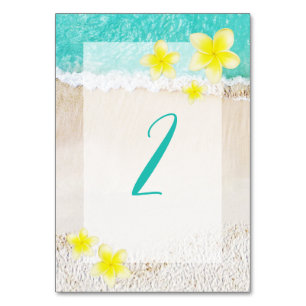 Yellow Plumeria Frangipani Tropical Beach Wedding Table Number