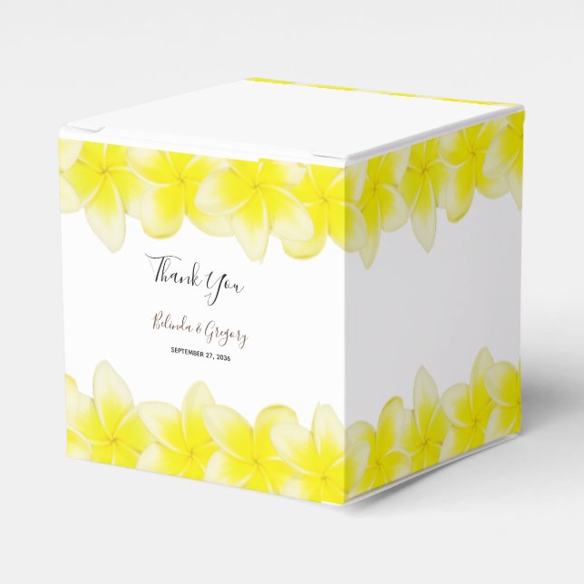 Yellow Plumeria Frangipani Wedding Favor Boxes (Front Side)