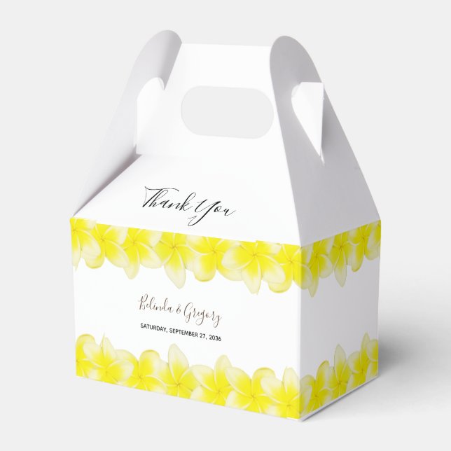 Yellow Plumeria Frangipani Wedding Favor Boxes (Front Side)