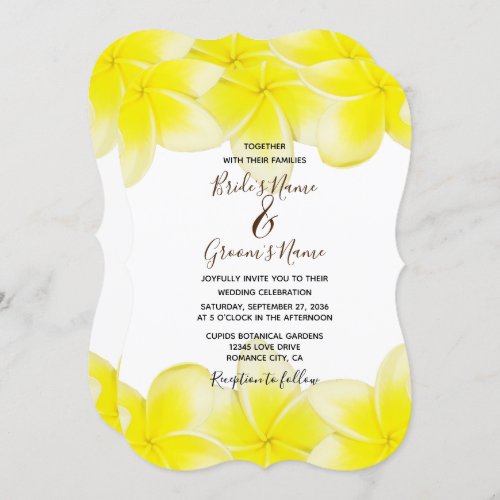 Yellow Plumeria Frangipani Wedding Invitations