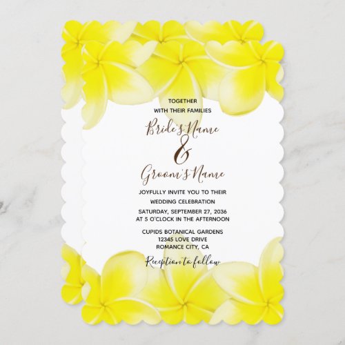 Yellow Plumeria Frangipani Wedding Invitations