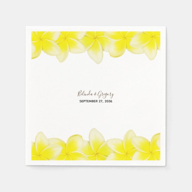 Yellow Plumeria Frangipani Wedding  Napkins (Front)