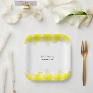 Yellow Plumeria Frangipani Wedding  Paper Plates