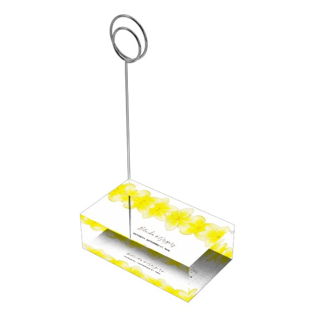 Yellow Plumeria Frangipani Wedding Table Number Place Card Holder (Corner)