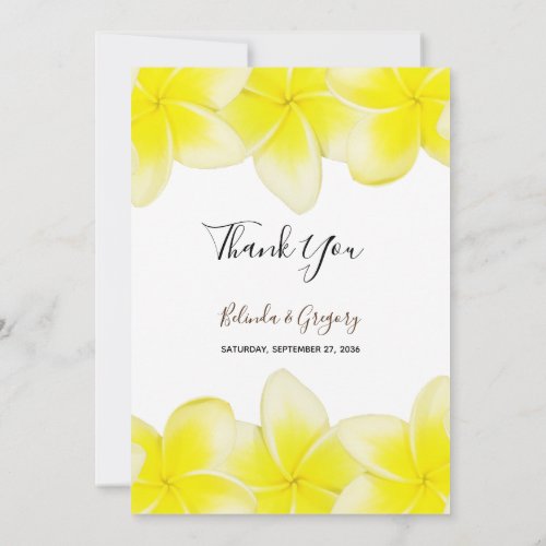 Yellow Plumeria Frangipani Wedding Thank You Card