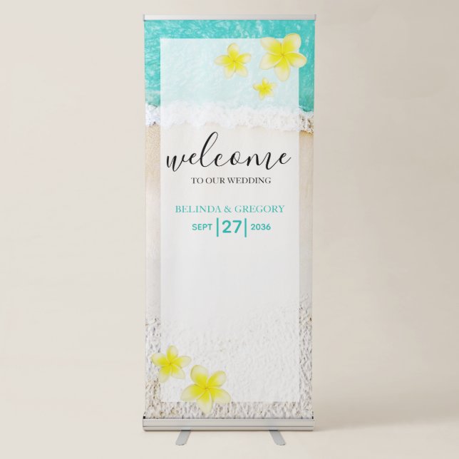 Yellow Plumeria Frangipani Wedding Welcome Sign (Front)