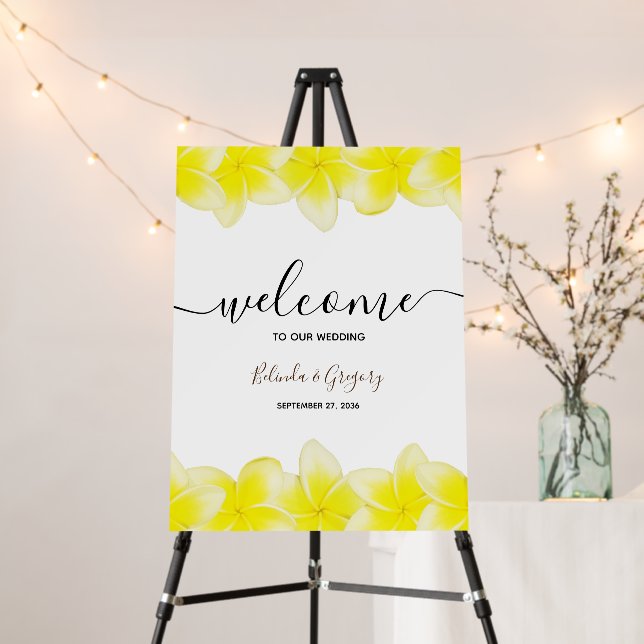 Yellow Plumeria Frangipani Wedding Welcome Sign (In Situ (Stand))