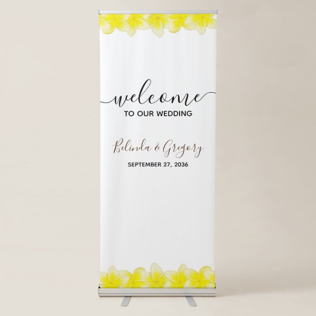 Yellow Plumeria Frangipani Wedding Welcome Sign (Front)