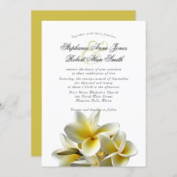 Yellow Plumeria Hawaiian Flower Wedding Invitation by sandpiperWedding at Zazzle