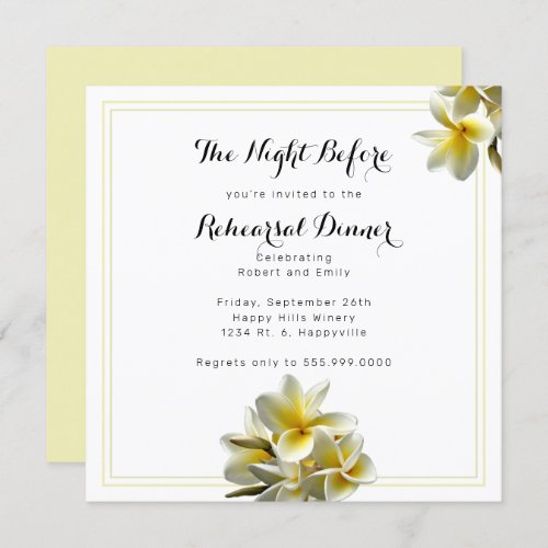 Yellow Plumeria Rehearsal Dinner Square Invitation