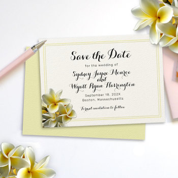 Yellow Plumeria Save The Date Wedding Cards by sandpiperWedding at Zazzle