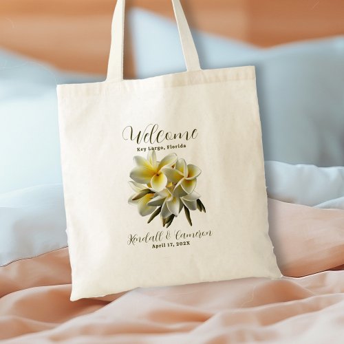 Yellow Plumeria Wedding Welcome Personalized Tote Bag