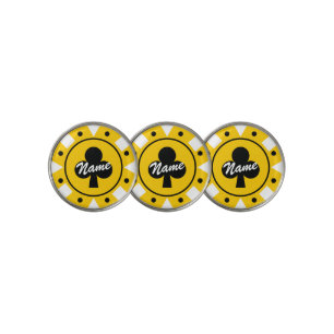 Yellow poker chip golf ball markers with clover