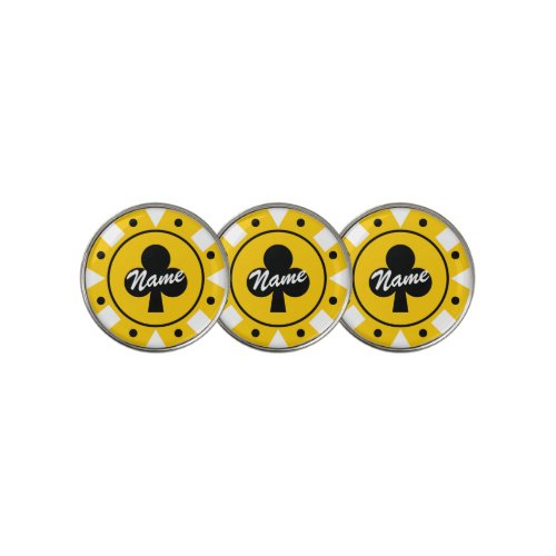 Yellow poker chip golf ball markers with clover
