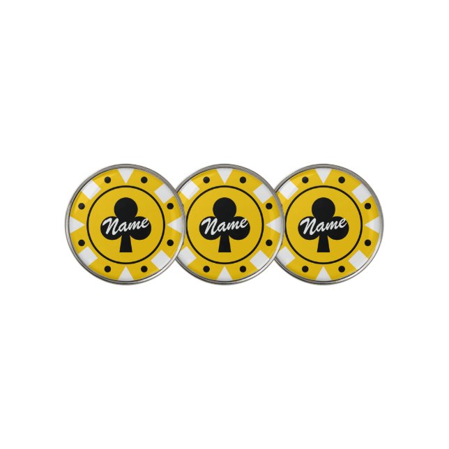 Yellow poker chip golf ball markers with clover (3 Up)