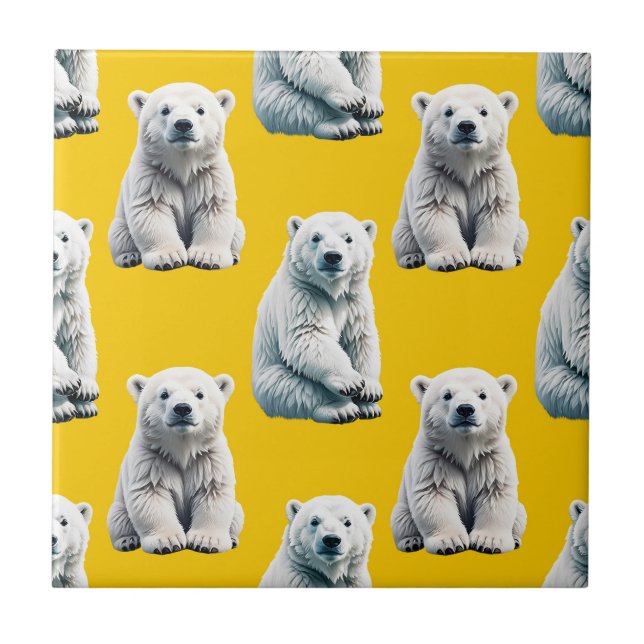 Yellow Polar Bear Pattern Design  Ceramic Tile (Front)