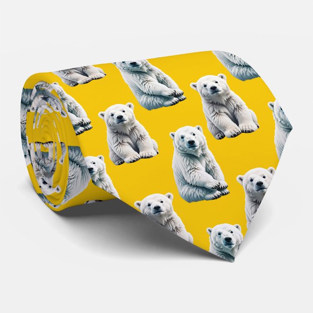 Yellow Polar Bear Pattern Design  Neck Tie (Creator Uploaded)