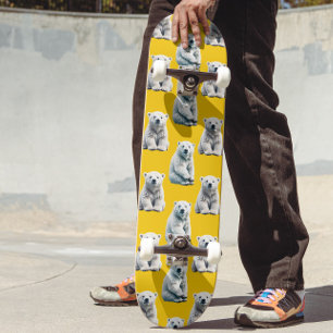 Yellow Polar Bear Pattern Design Skateboard