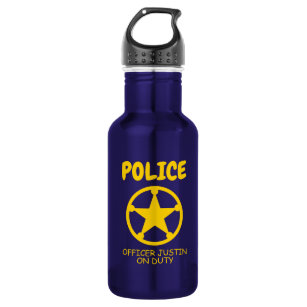 Yellow police star personalized kid's water bottle