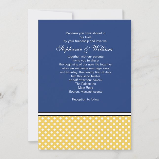 Yellow Polka Dot and Blue Wedding Invitation (Front)