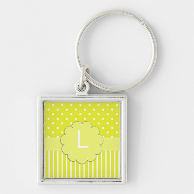 Yellow Polka Dot and Stripes Monogram Keychain (Front)