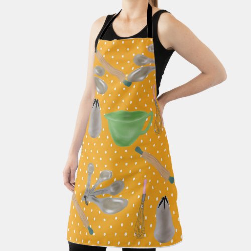 Yellow Polka Dot Design with Baking Items Apron