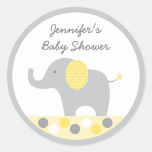 Yellow Polka Dot Elephant Baby Shower Classic Round Sticker