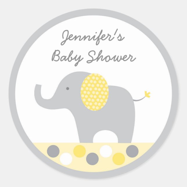 Yellow Polka Dot Elephant Baby Shower Classic Round Sticker (Front)